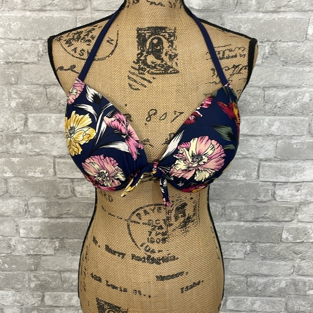 Kona Sol Black Floral Bikini Top